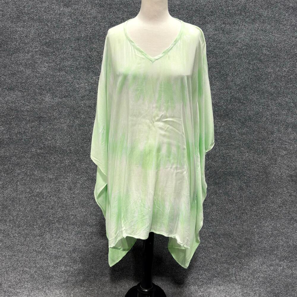 Island Planet Cover Up Tunic Womens One Size Green Tie Dye V Neck Beach Swim